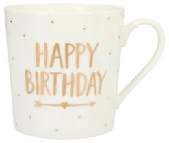 Depesche Porzellan-Becher Mit Goldverzierung Und Spruch „Happy Birthday“ (goldene Schrift)