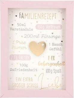 Depesche Mini-Bilderrahmen Mit Schriftzug “Familienrezept 50 Ml Verständnis, …”